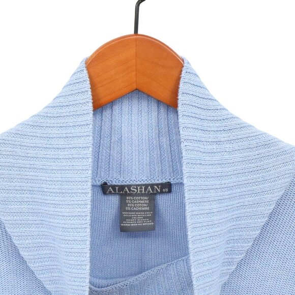 Alashan Chilly Night Slouchy Cotton Cashmere Blue Mock Neck Pullover Sweater O/S - Picture 4 of 5